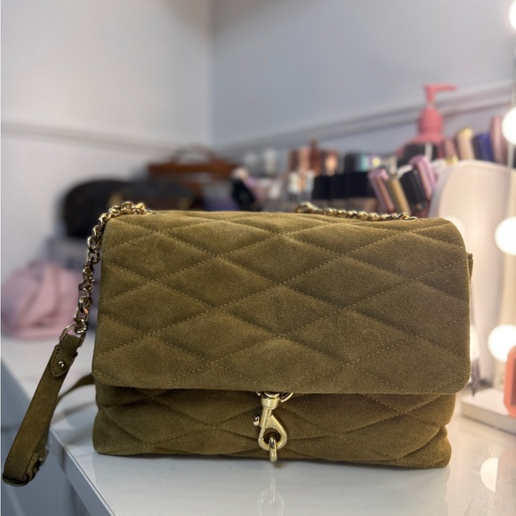 Rebecca Minkoff Suede Edie Quilted Tan Shoulder Bag - Picture 1 of 10